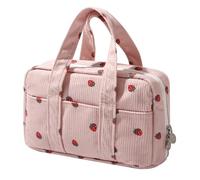 OZAOZ Large Pencil Case Pouch Extra Big Pencil Bag Wide Opening 5 Compartments Soft Corduroy Pen Bag Organizer with Zipper School Supplies for Girls Kids (A Pink strawberry)