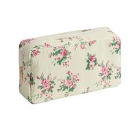 OZAOZ Makeup Bag for Purse Small Cosmetics Bag Corduroy Cute Cosmetic Pouch for Women, 2PC Pink flowers, Cosmetic Bag