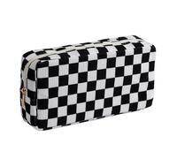 OZAOZ Makeup Bag for Purse Small Cosmetics Bag Corduroy Cute Cosmetic Pouch for Women, Large Black white grid, Cosmetic Bag