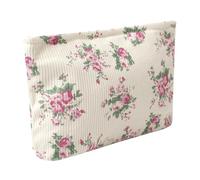 OZAOZ Makeup bag for Women, Flower Cosmetic Bags Zipper Pouch, Large Capacity Corduroy Makeup Bag, Travel Toiletry Bag Organizer for Women and Girls, Flower-E, Cosmetic Bag
