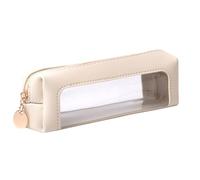 OZAOZ Pencil Case Cosmetic Pouch PU Leather Zipper Transparent Pen Case Pencils Bag (A-Beige)