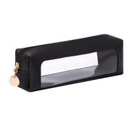 OZAOZ Pencil Case Cosmetic Pouch PU Leather Zipper Transparent Pen Case Pencils Bag (A-Black)