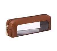 OZAOZ Pencil Case Cosmetic Pouch PU Leather Zipper Transparent Pen Case Pencils Bag (A-Brown)