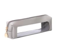 OZAOZ Pencil Case Cosmetic Pouch PU Leather Zipper Transparent Pen Case Pencils Bag (A-Gray)