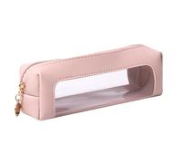 OZAOZ Pencil Case Cosmetic Pouch PU Leather Zipper Transparent Pen Case Pencils Bag (A-Pink)