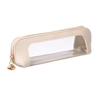 OZAOZ Pencil Case Cosmetic Pouch PU Leather Zipper Transparent Pen Case Pencils Bag (B-Beige)