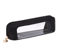 OZAOZ Pencil Case Cosmetic Pouch PU Leather Zipper Transparent Pen Case Pencils Bag (B-Black)
