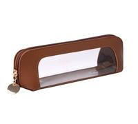 OZAOZ Pencil Case Cosmetic Pouch PU Leather Zipper Transparent Pen Case Pencils Bag (B-Brown)