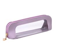 OZAOZ Pencil Case Cosmetic Pouch PU Leather Zipper Transparent Pen Case Pencils Bag (B-Purple)