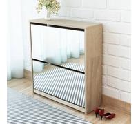 ozark mirrored shoe storage cabinet with 2 flip doors in oak