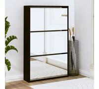 ozark mirrored shoe storage cabinet with 3 flip doors in black