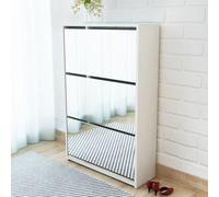 ozark mirrored shoe storage cabinet with 3 flip doors in white