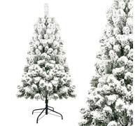 OZAVO Artificial Flocked Christmas Tree 5ft Snowy Xmas Tree 280 Branch Tips Easy Assembly for Holiday Decorations, Metal Stand