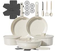 OzawaBear 23 Pcs Pots and Pans Set Non Stick, Ceramic Cookware Set Non Toxic with Detachable Handles, Healthy Induction Cookware Oven Safe RV Kitchen Set, PFAS PFOA & PTFE Free, Cream White
