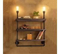OZBMA 3 Layer Bookshelf Steam Punk Industrial Lights 2-Lights Loft Iron Wood Sconce E27 Base Lantern Fitting Black for Restaurant Bedroom Aisle Cafe