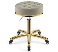OZBMA Barber Stool Heavy Duty Hydraulic Metal - Rolling Swivel On Wheels, Height Adjustable with Gold Chair Rod for Kitchen, Salon, Massage, Clinic, Bar, Office (D)