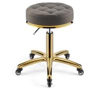 OZBMA Barber Stool Heavy Duty Hydraulic Metal - Rolling Swivel On Wheels, Height Adjustable with Gold Chair Rod for Kitchen, Salon, Massage, Clinic, Bar, Office (L)