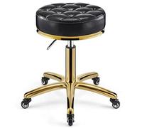 OZBMA Barber Stool Heavy Duty Hydraulic Metal - Rolling Swivel On Wheels, Height Adjustable with Gold Chair Rod for Kitchen, Salon, Massage, Clinic, Bar, Office (F)
