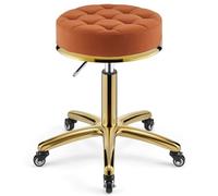 OZBMA Barber Stool Heavy Duty Hydraulic Metal - Rolling Swivel On Wheels, Height Adjustable with Gold Chair Rod for Kitchen, Salon, Massage, Clinic, Bar, Office (E)