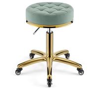 OZBMA Barber Stool Heavy Duty Hydraulic Metal - Rolling Swivel On Wheels, Height Adjustable with Gold Chair Rod for Kitchen, Salon, Massage, Clinic, Bar, Office (K)