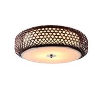 OZBMA Chinese Style Semi Ceiling Lamp Lantern Rustic Bamboo Spot Light Double Layer Drum Pendant 50cm Natural for Kitchen Nursery Corridor Hallway Entryway (Brown 40CM)