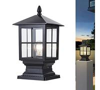 OZBMA European Rural Square Aluminum Landscape Waterproof Outdoor Pillar Light Column Lamp with Clear Glass Stigma Lamps E27 for Garden Patio Porch Black Finish (Black)