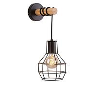 OZBMA lamp Black Birdcage, Wire Cage Pendant Sconce, Wooden Corridor Wall Light, E27 Lighting Fixtures, Villa Decorative s, Modern Industrial Lights