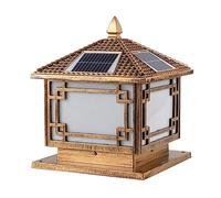 OZBMA Outdoor Wall Lights Retro Square Solar Pillar Light Japanese-Style Column Lamp IP54 Waterproof Post for Landscape Patio Entryway Street Lantern Lamp(Color:Bronze,Size:3 (Bronze 30CM)