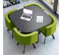 OZBMA Simple Round Dining Table and Chair Set of 4, Business Negotiation Combination Small Coffee for 4 - Gifts (Green Cloth + Square)