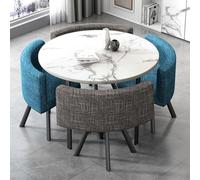 OZBMA Simple Round Dining Table and Chair Set of 4, Business Negotiation Combination Small Coffee for 4 - Gifts (Blue gray Cloth + Circle)