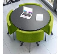 OZBMA Simple Round Dining Table and Chair Set of 4, Business Negotiation Combination Small Coffee for 4 - Gifts (Green Cloth + Circle)