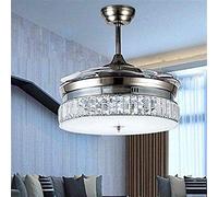 OZBME 36in LED Invisible Ceiling Fan Light Retractable Blade Three-Color Crystal Modern Remote Control Restaurant Bedroom Living Room Dining Chandelier