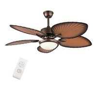 OZBME 52 inches Tropical Ceiling Fan Remote 3 Color Wind Indoor Outdoor Light 5 Oil-Brushed Bronze Blades with LED Kit for Living Room Bedroom Dining Chandelier