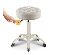 OZBME Adjustable Height Swivel Stool with Wheels, Round Faux Leather Bar Chair for Kitchen, Salon, Spa, Clinic, Vanity, Dining Table - Modern Comfortable Design (Beige)