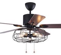 OZBME Ceiling Fan 48 Inch Retro Light,Iron Cage Chandelier for Living Room,Creative with Wood Reversible Blade Cool