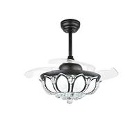 OZBME Ceiling Fan Crystal 4 Retractable Blades Remote LED Chandelier 3 Color Changes 6 Speeds Light Lighting With (One Color 42in)