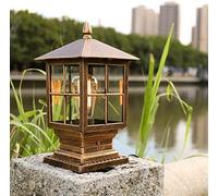 OZBME Ceiling Light, 18.5Cm 35.5Cm Square Column Post Lights Outdoor Lamp E27 Waterproof Retro Patio Bollard Pillar Light Aluminium Decor Lawn Deck Terrace Entrance Park Path (Bronze)