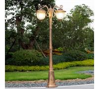 OZBME Ceiling Light, High Pole Lamp Outdoor Courtyard Post Light 2 Head Apole Garden Villa Household Lawn Waterproof Community Retro Column Led Street Lamp(260CM) (Brass 225CM)