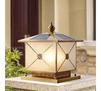 OZBME Ceiling Light, Outdoor Garden Lamp Post Light Gold Square Full Copper Metal Glass Solar Led Column Ip55 Waterproof Rainproof Retro Bollard Patio Fence Lighting E27