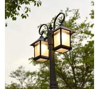 OZBME Ceiling Light, Post Light 2 Heads Traditional Outdoor Fixture V-intage External Garden Waterproof High Pole Street Lamp E27 Walkway Pathway Retro Column Landscape Eng(2.9m) (2.9m)