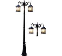 OZBME Ceiling Light, Street Light High Pole Craftsman Outdoor Post Pillar Lantern Lamppost V-intage Aluminium with Two Retro Lanterns 2 X E27 Socket Max. 60Watt(2.85m) (2.85m)