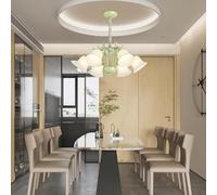 OZBME Chandelier French E27 Pastoral Style Floral Creative Design Cream Glass lampshade Pendant Light Living Room Dining bar Entertainment Venue Retro Iron Decorative Hanging Lamp w (Green 6 lamps)