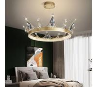 OZBME Crown Series Nordic Crystal chandelier Bedroom Living Room Luxury Princess Children's Net Red Ceiling Hanging Lamp, Clear The New (Smoke Grey)