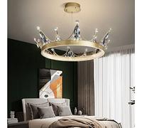 OZBME Crown Series Nordic Crystal Pendant Light Bedroom Living Room Chandelier Luxury Princess Children's Net Red Ceiling Hanging Lamp, Clear The New (Smoke Grey)