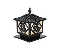 OZBME E27 Aluminum Courtyard Fence Chinese Style Retro Traditional Glass Lantern Post Light Table Outdoor Waterproof Pillar Lamps for Main Gate Garden Villa Terrace Stigma Fixt (Black H 33CM)
