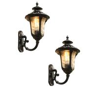 OZBME European Retro Outdoor 2 Packs Wall Sconce Aluminum Body Lights Water - Ripple Glass Shade Lamp for Porch Deck Hallway 3 4 Packs(Bronze,1 Pack) (Black Packs) (Black 3 Packs)