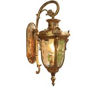 OZBME European Retro Outdoor Waterproof Wall Lamp, Classic Black Glass Lantern Sconce for Balcony, Aisle, and Patio with E27 Edison Bulb Socket (Gold)