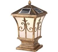 OZBME Garden Post Light Solar Powered Pillar Lamp Industrial Rural Lawn European Style Pedestal Waterproof for Yard Pole Street Decor Lamp, Black 7.8in*15.7in (Black 7.8in*1 (Brass 9.8in*18.1in)