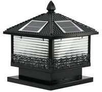 OZBME Garden Post Light Waterproof Solar Fence Lights Black Pole LED Powered Cap Modern Column Lamp for Flat Surface Patio Street Decor Lamp, 15.7in*15.7in (Black 11.8in*14.5in (Black 15.7in*15.7in)