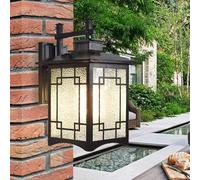 OZBME Garden Wall Light E27 Industrial Outdoor Lamp Waterproof Cast Aluminum and Glass Living Room Patio Retro Bedroom Balcony Decor Lamp, H48.5cm (Schwarz H39cm (Schwarz H39cm)